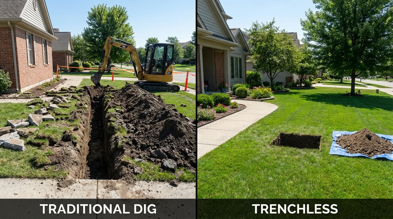 Trenchless sewer repair with minimal yard damage versus traditional excavation in Horicon, WI